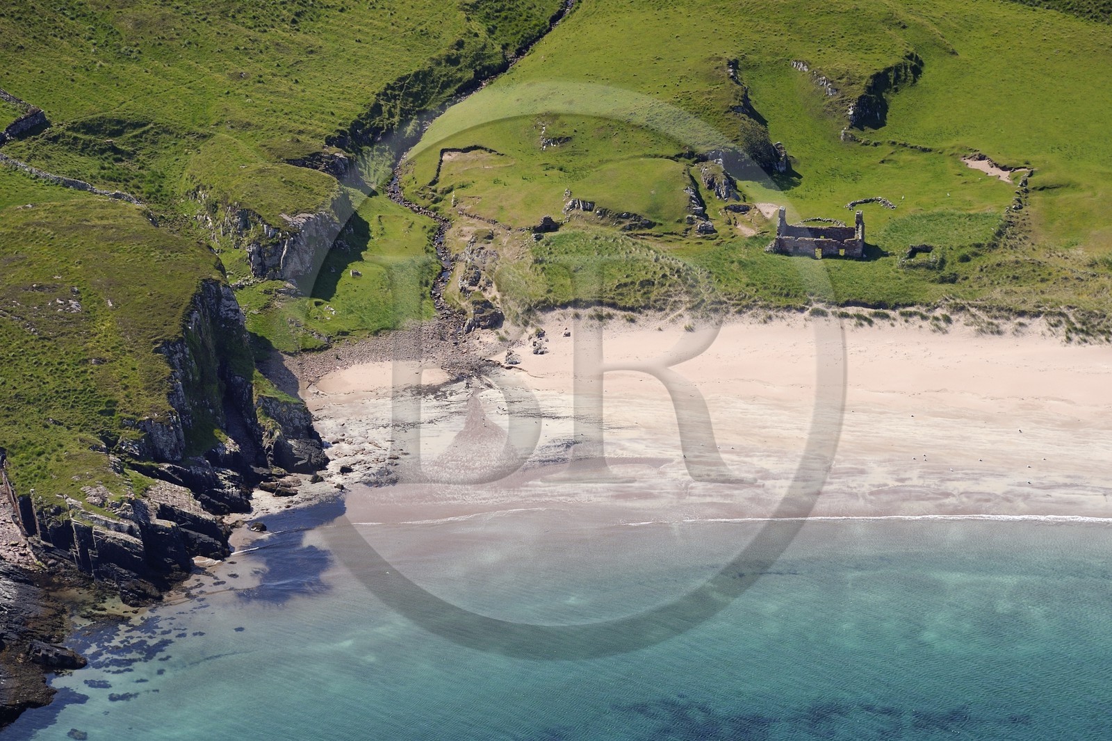 United Kingdom, Scotland, Highland, Inner Hebrides, Isle of Rum, beach from the North Coast (aerial view)