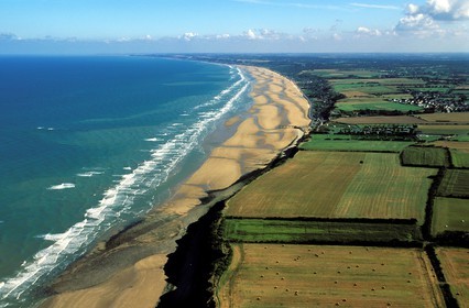 France, Calvados, Omaha Beach, one of the beaches of the Normandy Landings during the Second World War (Aerial View)