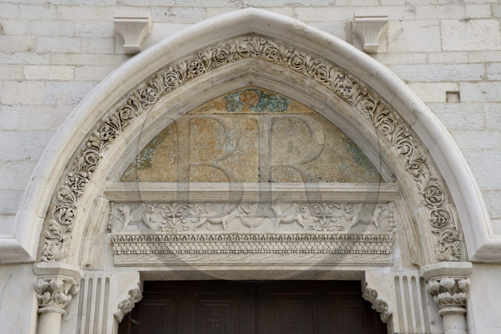 France, Isere, Vienne, Saint Maurice Cathedral, detail of the north portal pediment