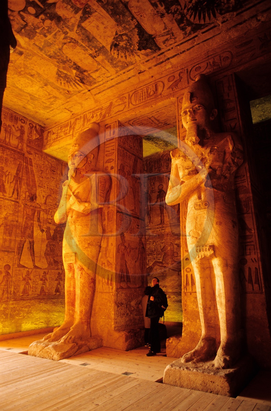 Egypt, Nubia, Abu Simbel, site listed as World Heritage by UNESCO, temple of Ramesses II, Osiris pillars with the effigy of Ramses II supporting the pronaos (hypostyle room)