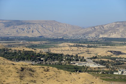 Israel, district Nord, Basse Galilée, la vallée du Jourdain et les montagne de Jordanie en arrière plan