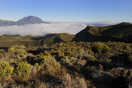 France, île de la Réunion, le Piton des Neiges depuis le volcan du Piton de la Fournaise, classé Patrimoine Mondial de l'UNESCO
