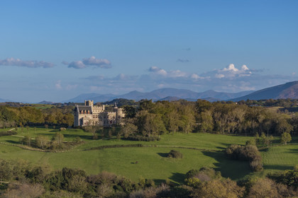 France, Pyrenees Atlantiques, Basque Country coast, Hendaye, Abbadia castle built in 1870 by Eugène Viollet-le-Duc for Antoine d'Abbadie d'Arrast (aerial view)