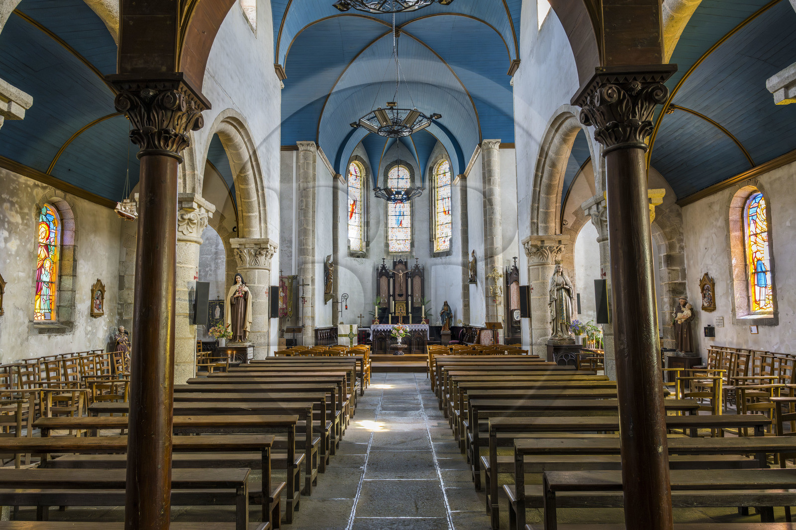 France, Finistère (29), Iles du Ponant, Ile de Batz, l'église Notre-Dame-du-Bon-Secours dans le bourg