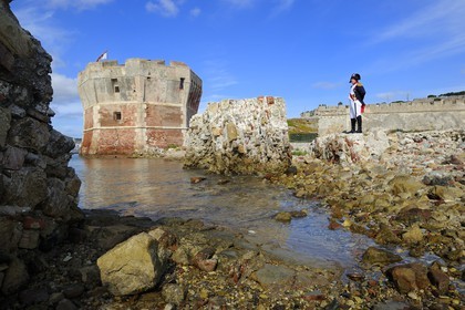 Italy, Tuscany, Elba Island, Portoferraio, the Torre del Martello Tower at the entrance of the port