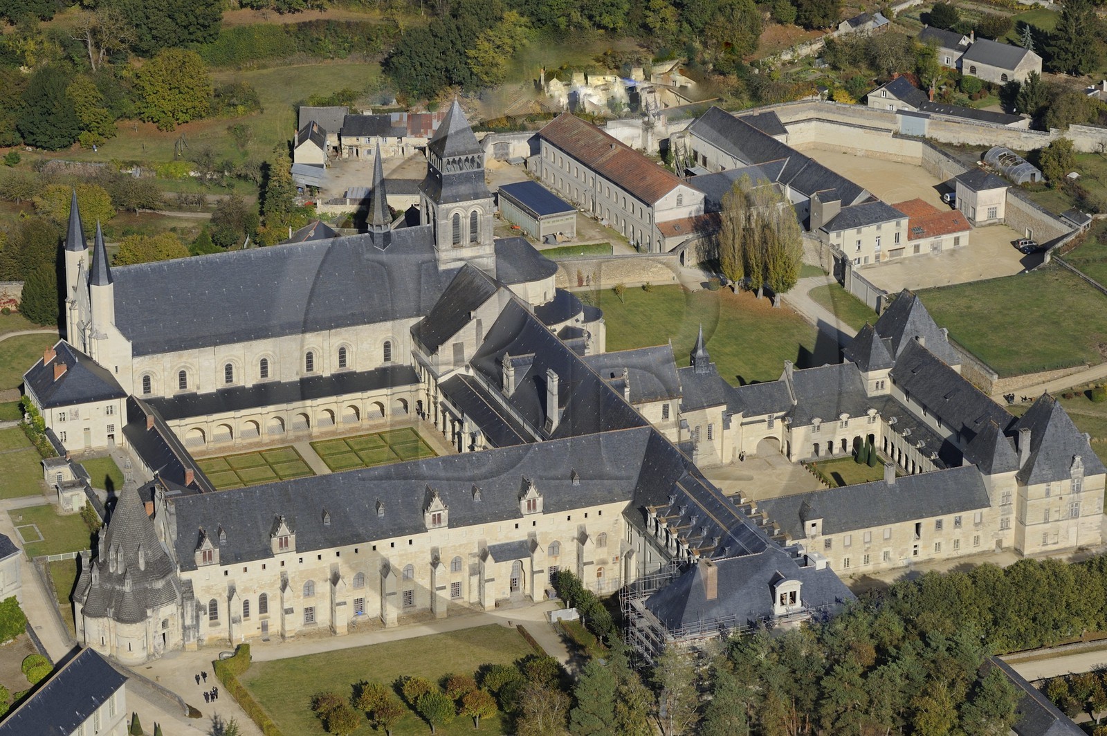 France, Maine et Loire, Loire Valley listed as World Heritage by UNESCO, Fontevraud l'Abbaye, Fontevraud Abbey (aerial view)