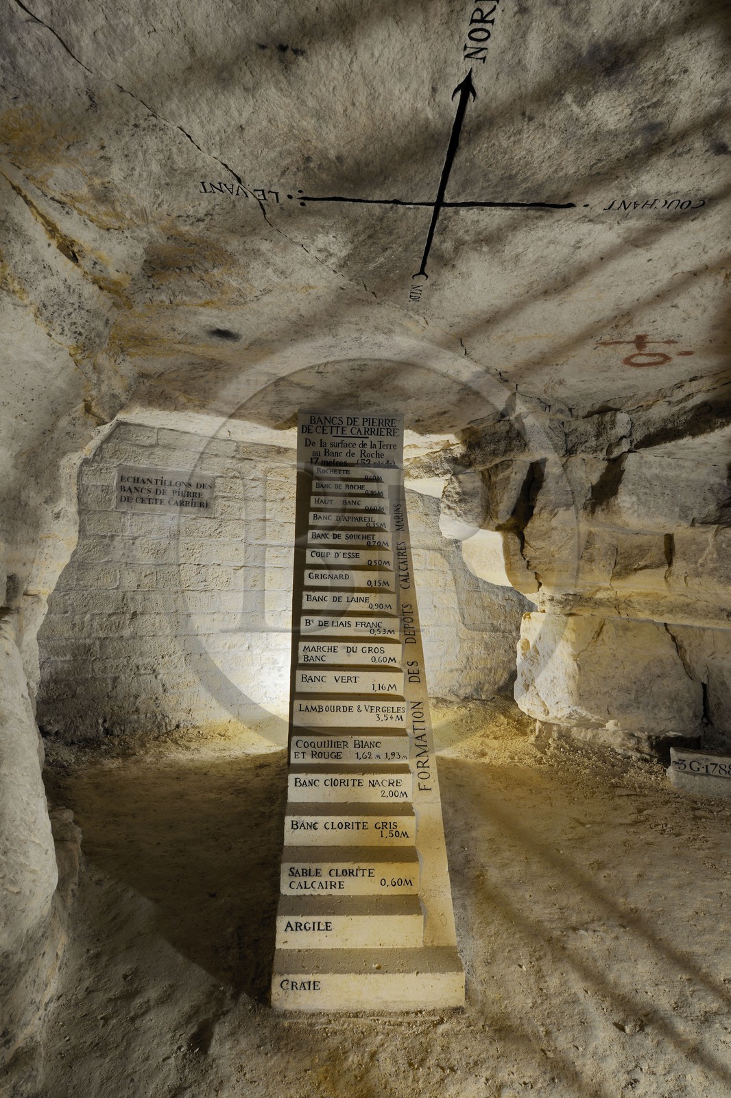 France, Paris (75), la carrière des Capucins sous l'hopital Cochin, banc de pierre de cette carrière