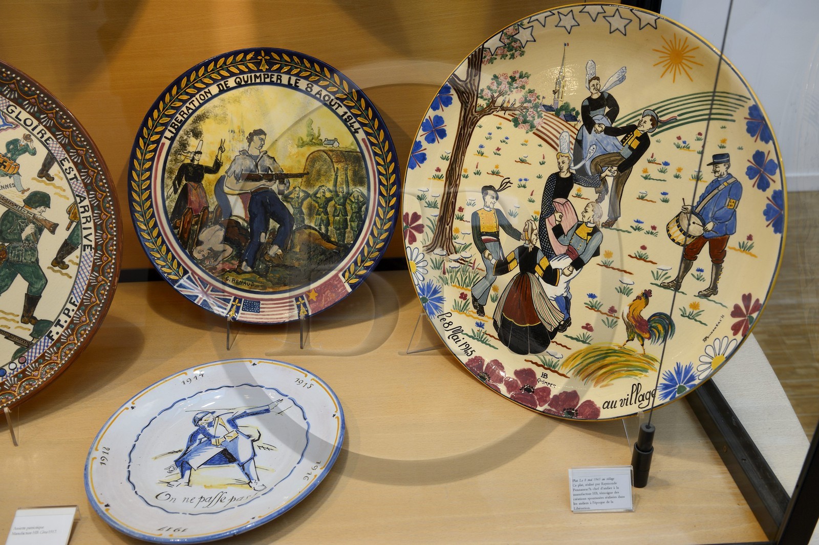 France, Finistere, Quimper, museum of faience, plates created in a single copy at the Liberation of France