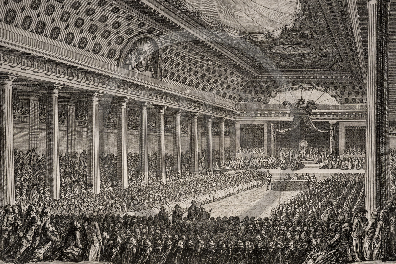 France, Paris, Marais district, Carnavalet Museum, print representing the opening of the general assembly at Versailles