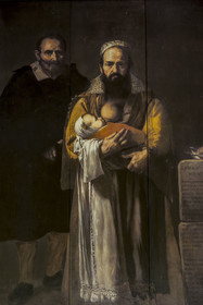 Espagne, Andalousie, Séville, la Casa de Pilatos (la maison de Pilate), palais de style mudéjar, copie sur plaques en céramique de la femme à barbe (1631) de Jusepe Ribera, portrait de Madeleine Ventura, allaitant son enfant aux côtés de son mari