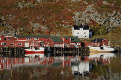 Norvège, Nordland, Iles Lofoten, port de pêche de Ballstad dans l'île de Vestvagoy