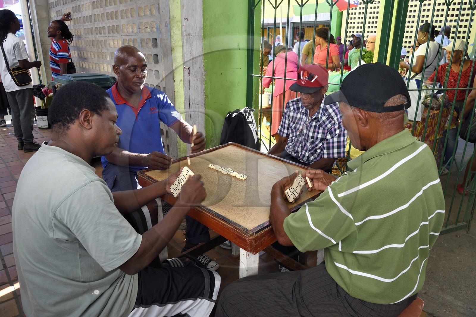 Caribbean, Dominica Island, the capital city Roseau, central market, domino players