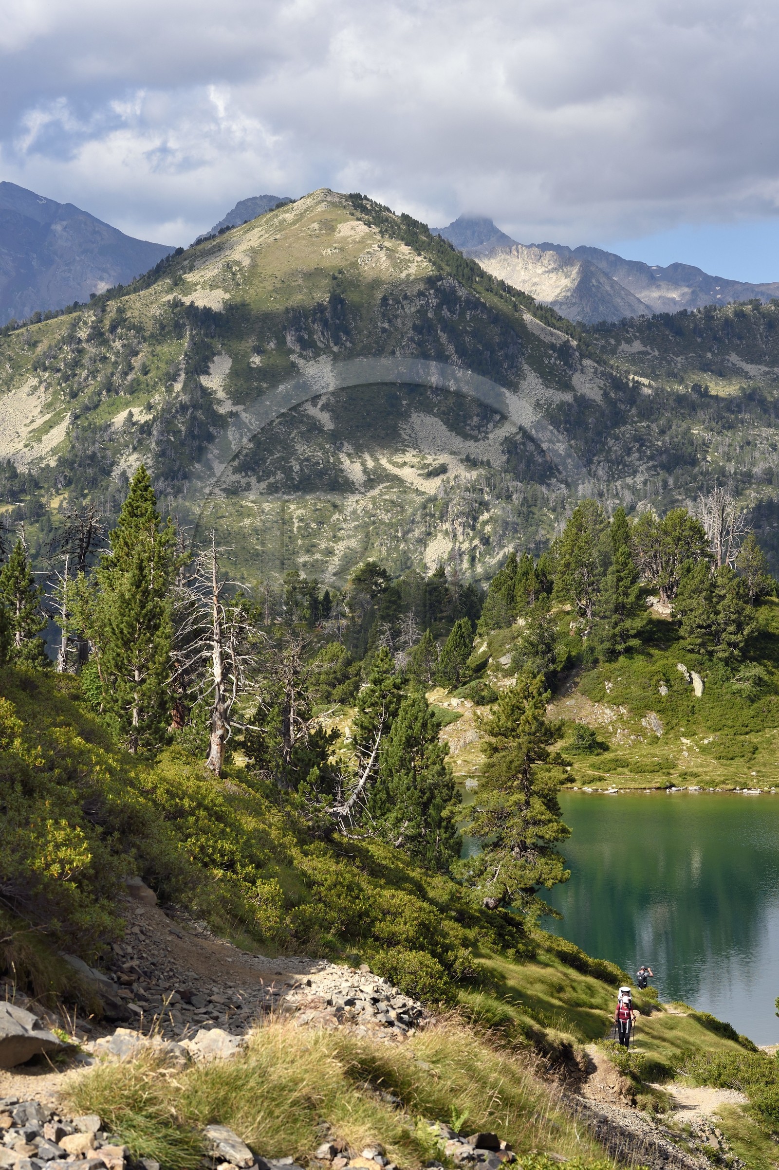 France, Hautes-Pyrénées (65), Saint-Lary-Soulan et Vielle-Aure, randonnée sur une variante du GR10 entre le col de Portet et les lacs de Bastan en bordure de la réserve naturelle de Néouvielle, lac de Bastan inférieur