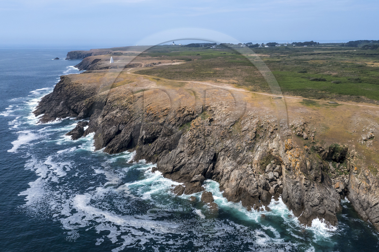 France, Morbihan, Groix Island, the south coast to Port Saint-Nicolas (aerial view)
