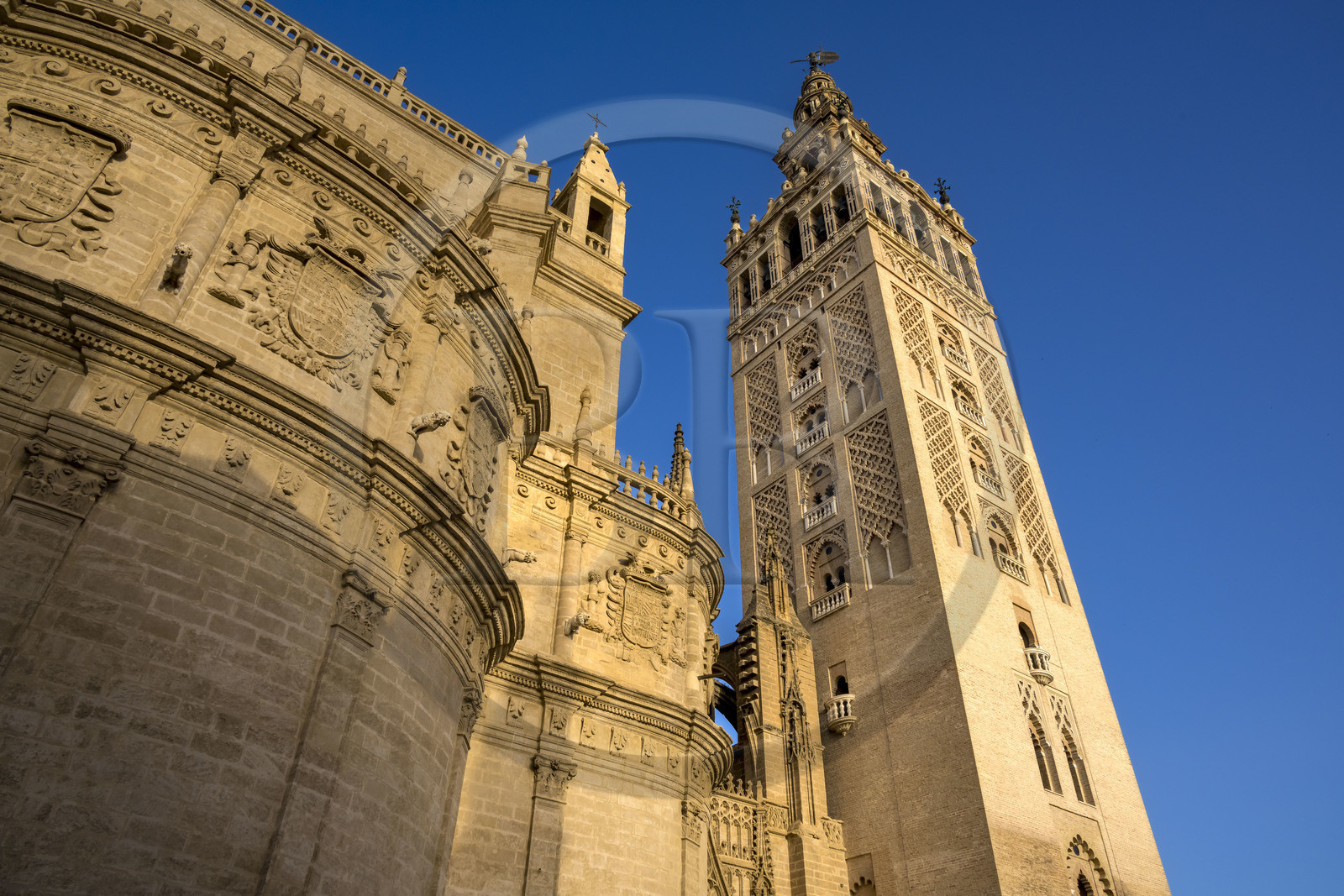 Spain, Andalusia, Seville, Santa Cruz district, the Giralda, former minaret almohade of the great Mosque reconverted into the bell tower of the cathedral, listed as World Heritage by UNESCO