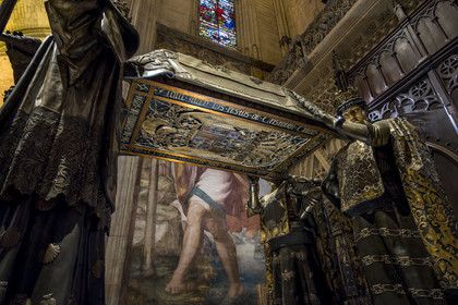 Espagne, Andalousie, Séville, la cathédrale, classé Patrimoine Mondial de l'UNESCO, mausolé de Christophe Colomb (mausoleo de Colon)