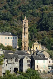 France, Haute Corse, Castagniccia, village of La Porta, baroque church of St. John the Baptist