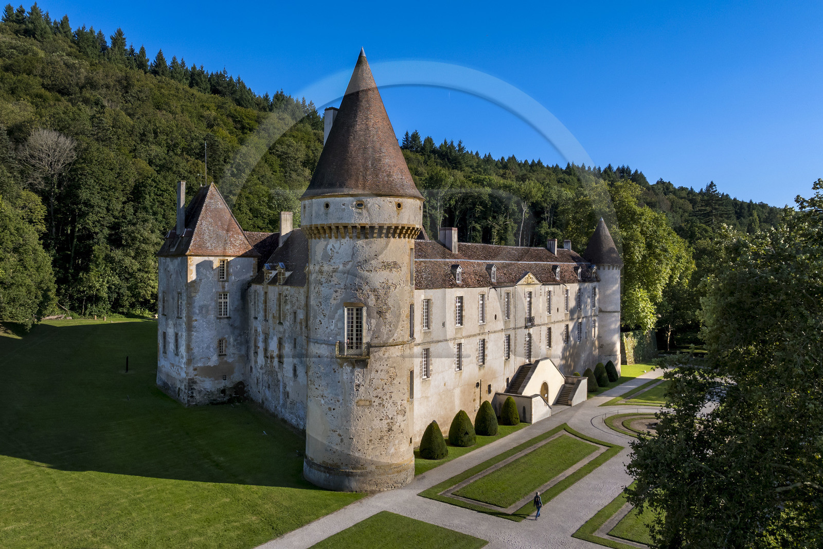 France, Nievre, Regional Natural Park of Morvan, Bazoches, Bazoches Castle which was owned by Marshal Sébastien le Prestre de Vauban (aerial view)