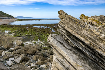 France, Pyrenees Atlantiques, Basque Country coast, Guéthary, the rocky coast, flysch rock