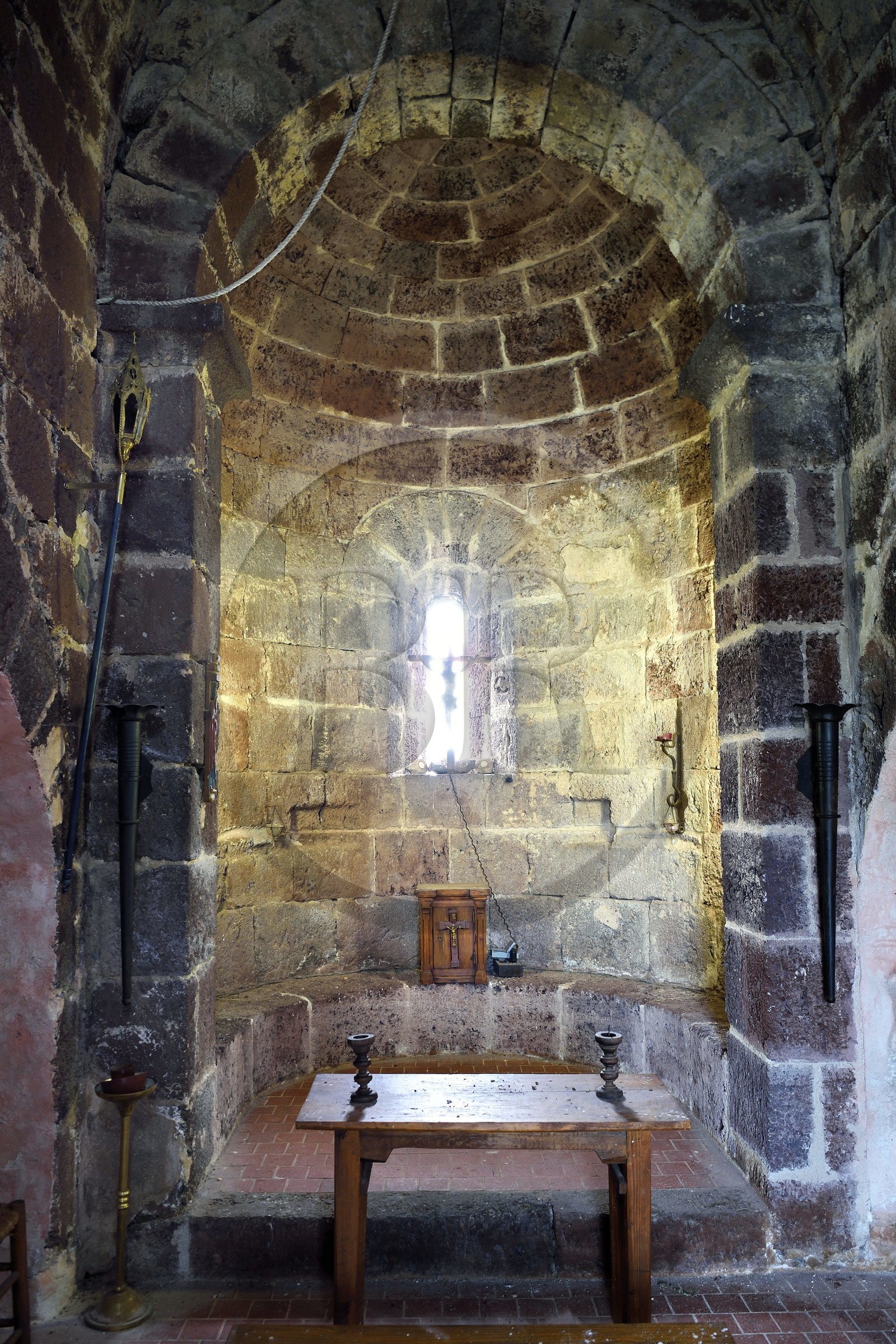 France, Haute Loire, Loire river Valley, Arlempdes, labelized the Most Beautiful Villages of France, ruins of the castle perched on a basalt rock
