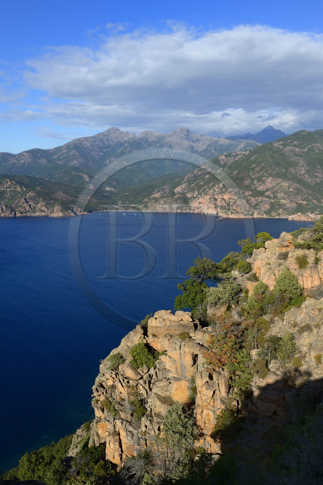 France, Corse du Sud, Golfe de Porto, listed as World Heritage by UNESCO,  the Creeks of Piana (Calanches de Piana) with pink granite rocks