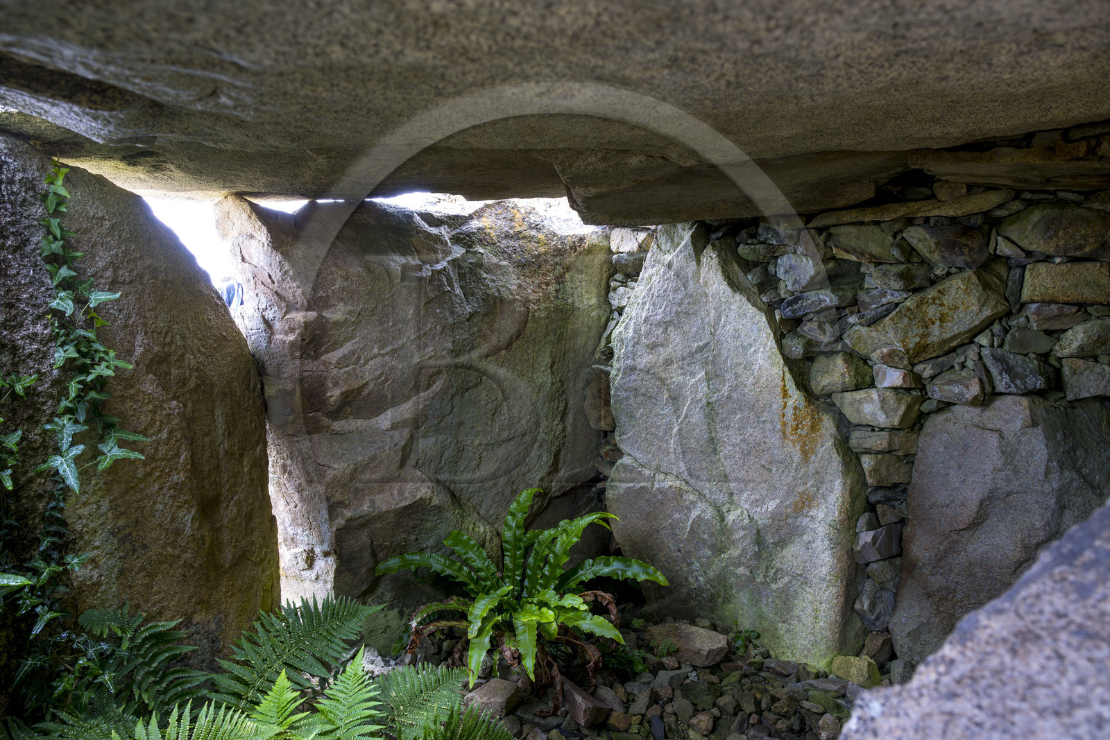 France, Finistère (29), Baie de Morlaix, Presqu'ïle de Kernehelen, site mégalithique du Cairn de Barnenez vieux de 6000 ans, dolmen à couloir, chambre B