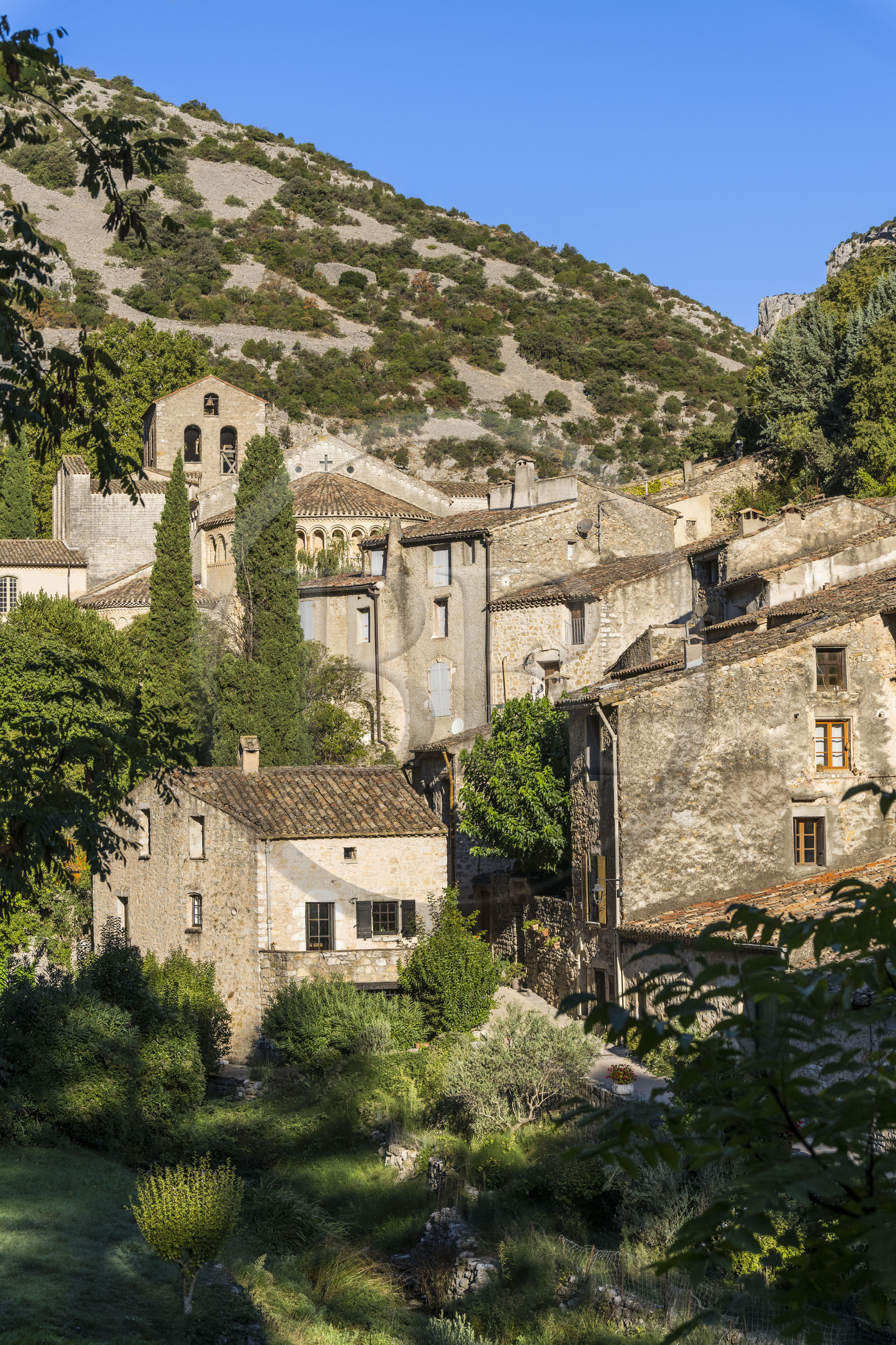 France, Herault, the Causses and the Cevennes, Mediterranean agro pastoral cultural landscape, listed as World Heritage by UNESCO, Saint Guilhem le Desert, labelled Les Plus Beaux Villages de France (The Most Beautiful Villages of France)