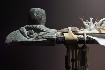 France, Dordogne (24), Périgord Pourpre, Bergerac, Musée d’anthropologie du tabac dans la Maison Peyrarède édifiée en 1604, tête de callumet (réserve sioux sud Dakota)