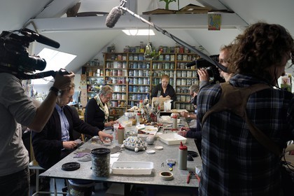 France, Yvelines, Montchauvet, shooting for the television of the Preferred Village of the French (Village Préféré des Français) with Stéphane Bern, Stéphane Bern in the Ateliers Clairviane