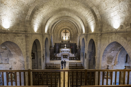 France, Aveyron, Causses and the Cévennes, cultural landscape of Mediterranean agro-pastoralism, listed as World Heritage by UNESCO, Sainte-Eulalie-de-Cernon on the road to Santiago de Compostela, Sainte-Eulalie church