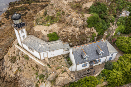 France, Finistère (29), Baie de Morlaix, Carantec, l'Ile Louët et son phare (vue aérienne)