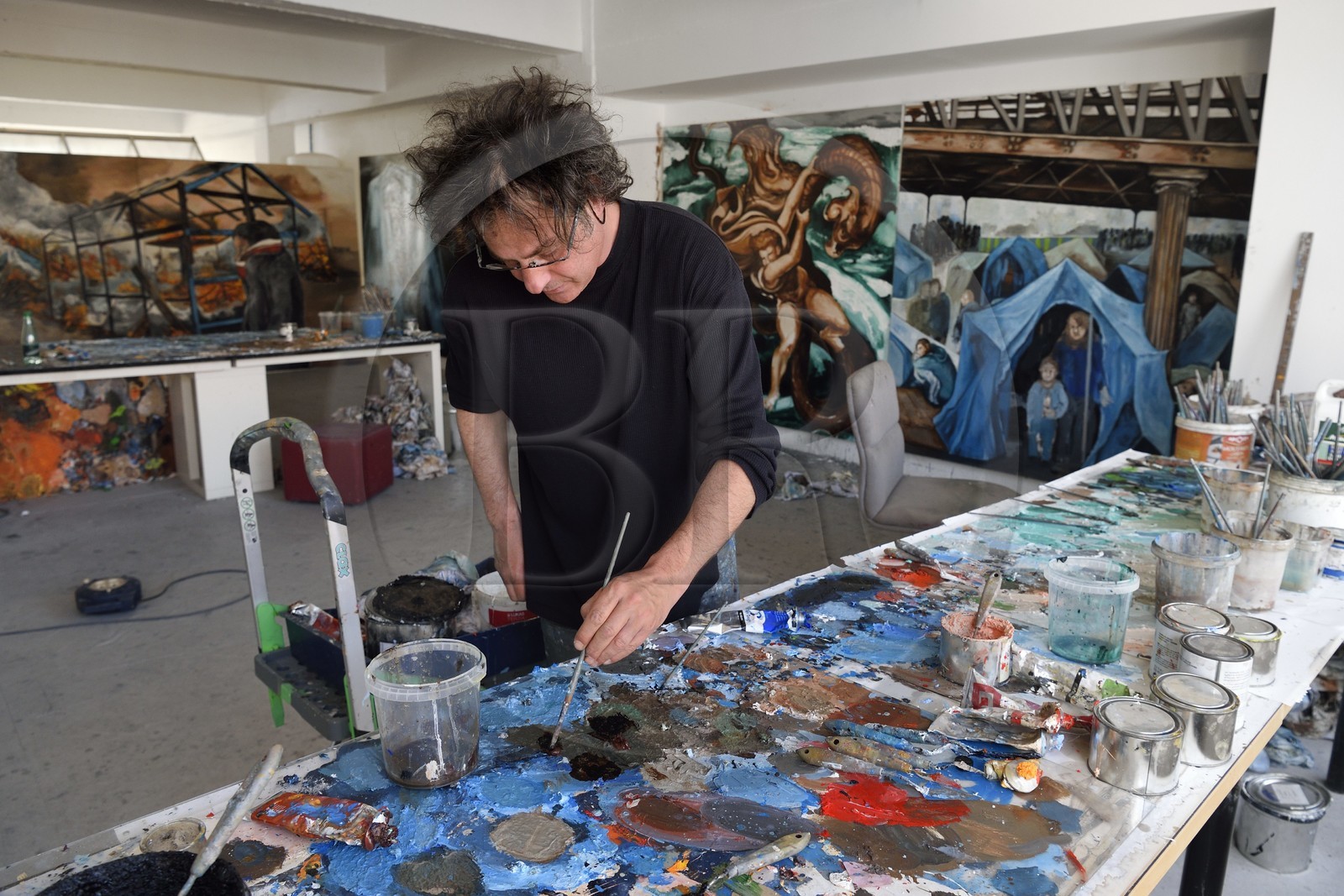 France, Val-de-Marne, Yvry-sur-Seine, Workshop of Fred Kleinberg, work for the exhibition Odyssée (Odyssey)