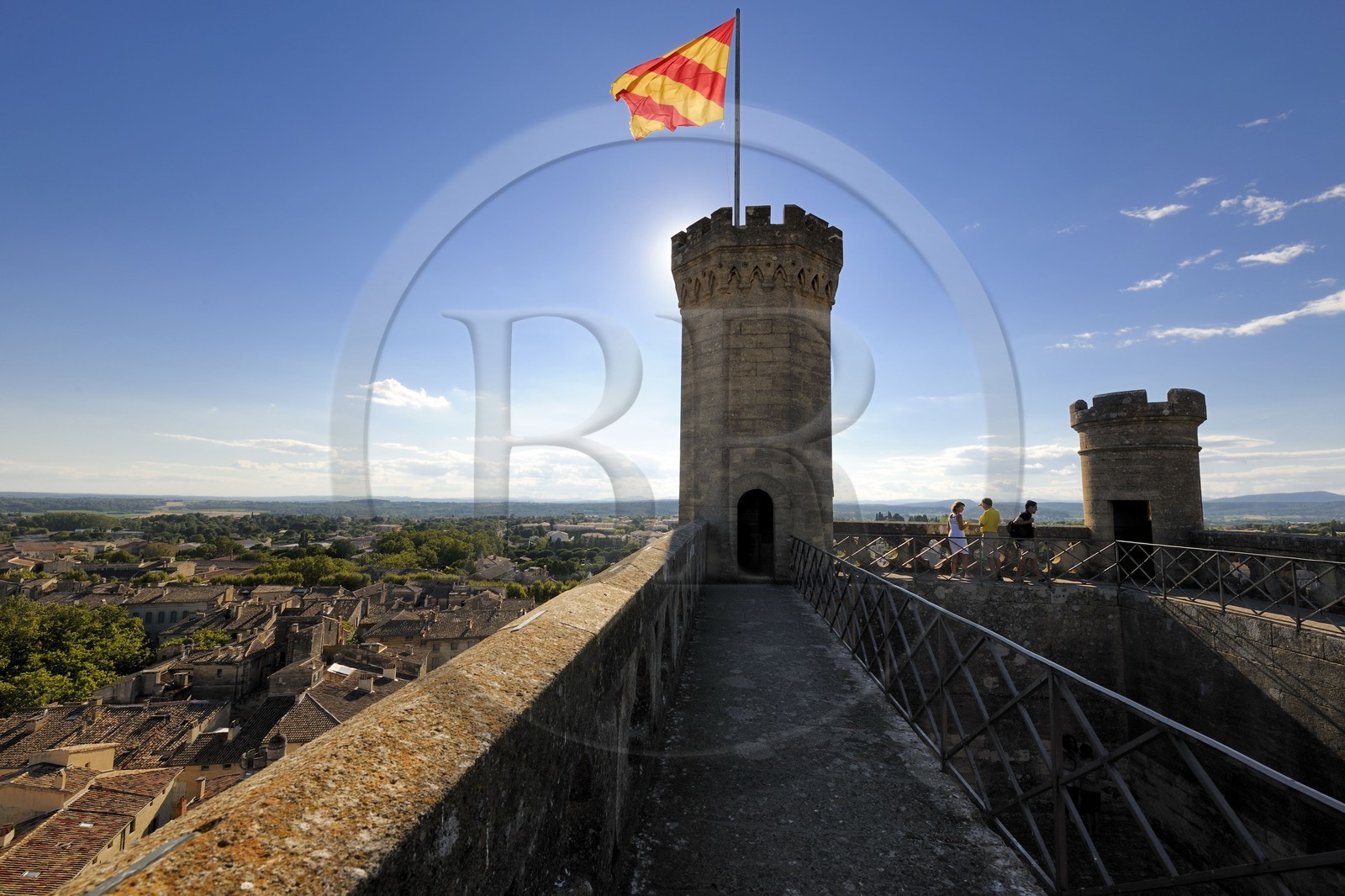 France, Gard, Uzes, listed as town of art and history, Duke's castle called the Duche d'Uzes, listed as historical monument, at the top of the Bermonde Tower