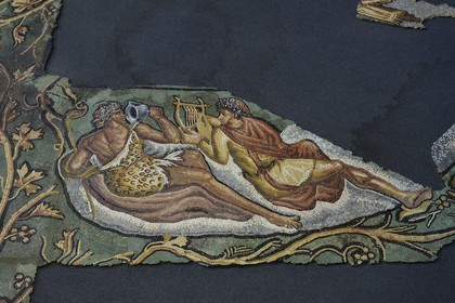 France, Rhone, Lyon, Saint Romain en Gal, Gallo-Roman Museum of Saint-Romain-en-Gal, Punishment of Lycurgus mosaic dating from the 2nd century AD