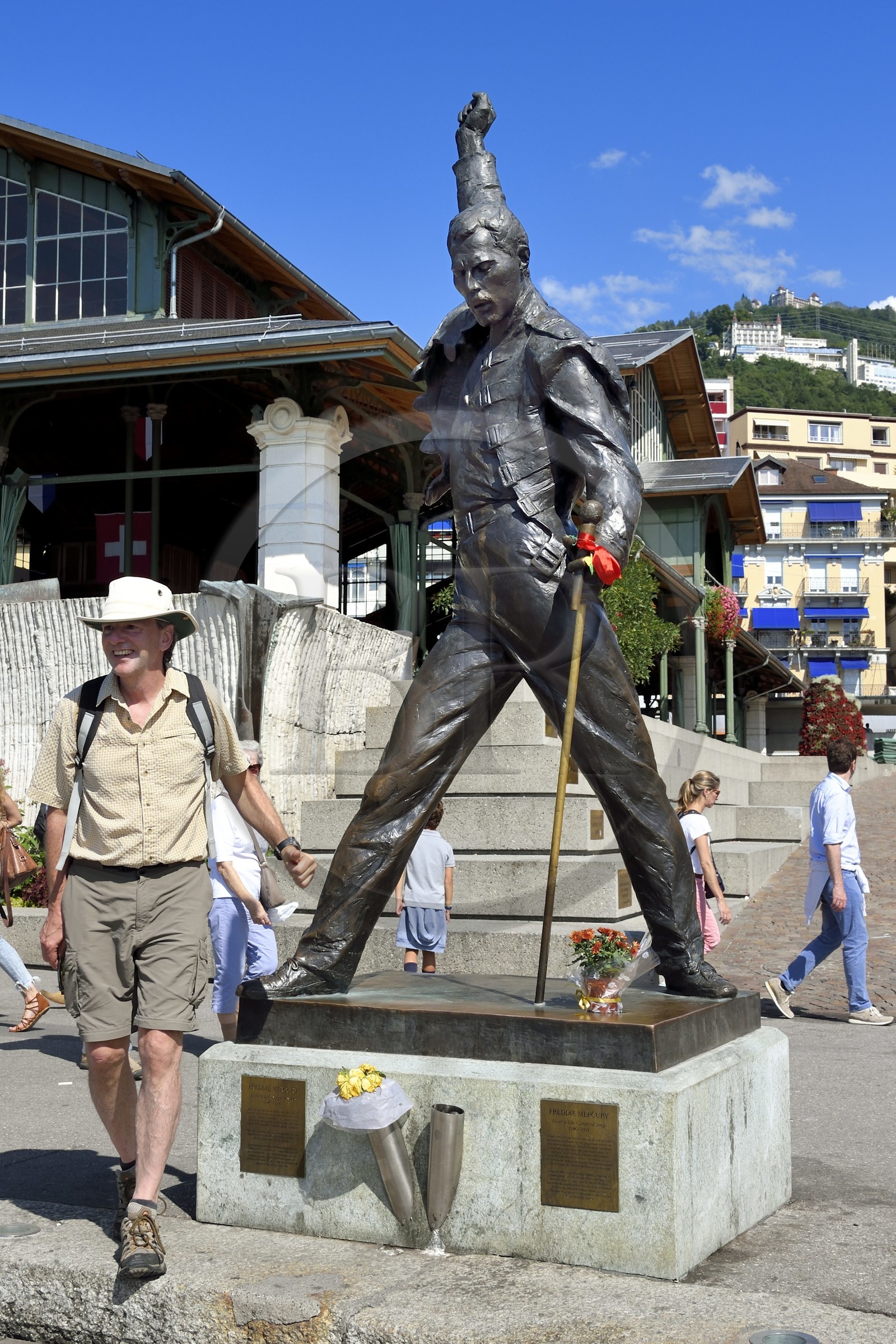 Suisse, Canton de Vaud, Montreux, Place du Marche, statue en bronze de Freddie Mercury (Irena Sedlecka, sculpteuse tcheque),