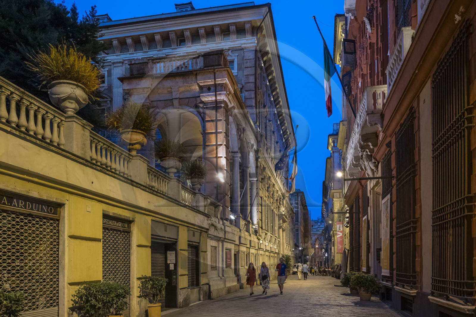 Italy, Liguria, Genoa, Rolli Palace listed as World Heritage by UNESCO in the Strada Nuova today via Garibaldi,  the Palazzo Doria-Tursi left and the Palazzo Rosso or Brignole museum palace right