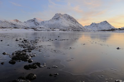 Norvège, Nordland, iles des Westeralen, région de Myre en hiver