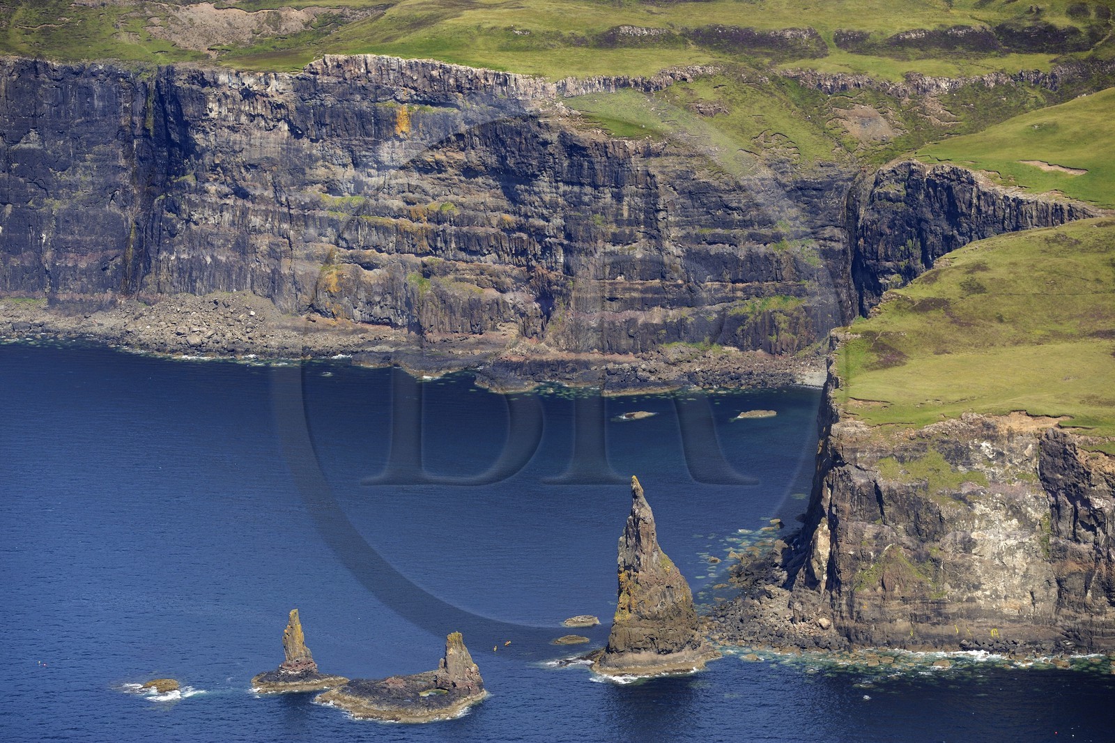 United Kingdom, Scotland, Highland, Inner Hebrides, Isle of Skye, the steep cliffs of the north-west coast at Idrigill Point (aerial view)