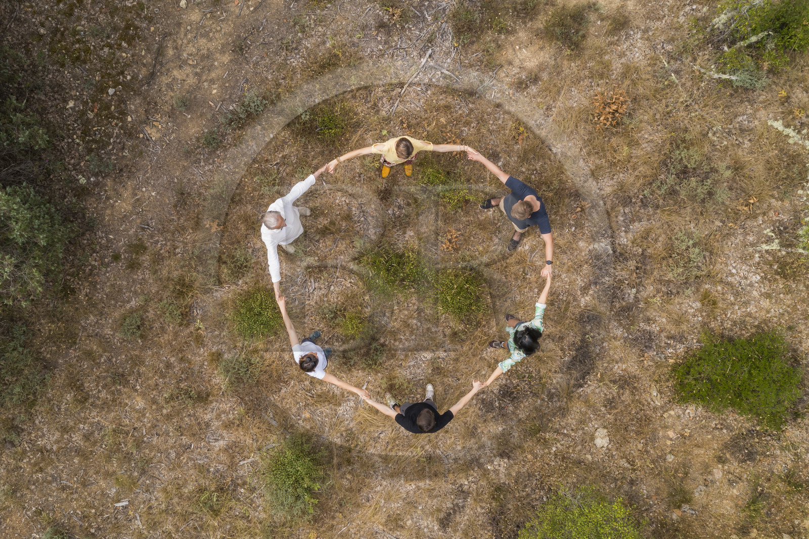 France, Var (83), Provence Verte, Bras, Académie du Bain de Forêt Provençale, forêt du domaine Le Peyrourier - une campagne en Provence, Constanze Coisne guide le Shinrin Yoku (vue aérienne)