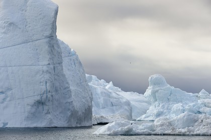 Groenland, cote ouest, baie de Disko, Ilulissat, fjord glacé classé Patrimoine Mondial de l'UNESCO qui est l’embouchure maritime du glacier Sermeq Kujalleq