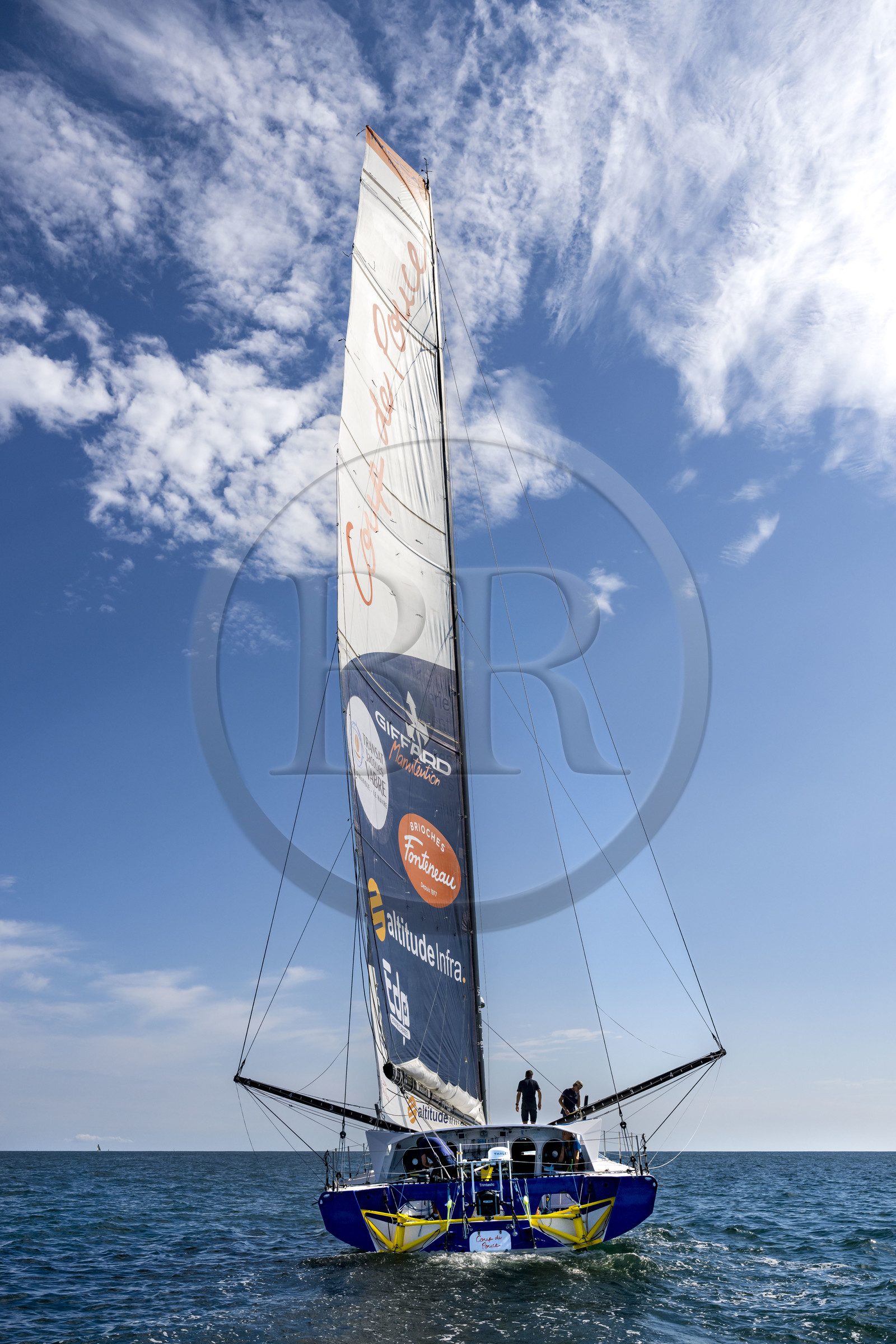 France, Vendee, Les Sables d'Olonne, skipper Manuel Cousin training on his 60-foot monohull sailboat IMOCA Coup de Pouce