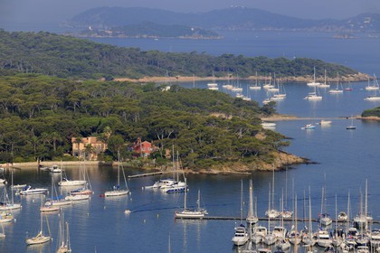 France, Var, Iles d'Hyeres, National Park of Port Cros, ile de Porquerolles, the port of the village