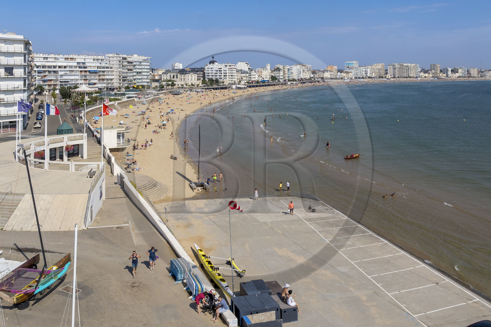 France, Vendee, Les Sables d'Olonne, the Grande Plage and the seafront buildings (aerial view)