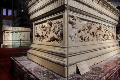 Turkey, Istanbul, historical centre listed as World Heritage by UNESCO, Archaeological Museums of Istanbul attached to Topkapi Palace, Alexander Sarcophagus in marble, dated of the end of the 4th century BC