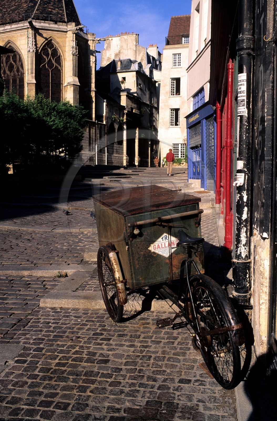France, Paris, delivery tricycle in the Barres Street