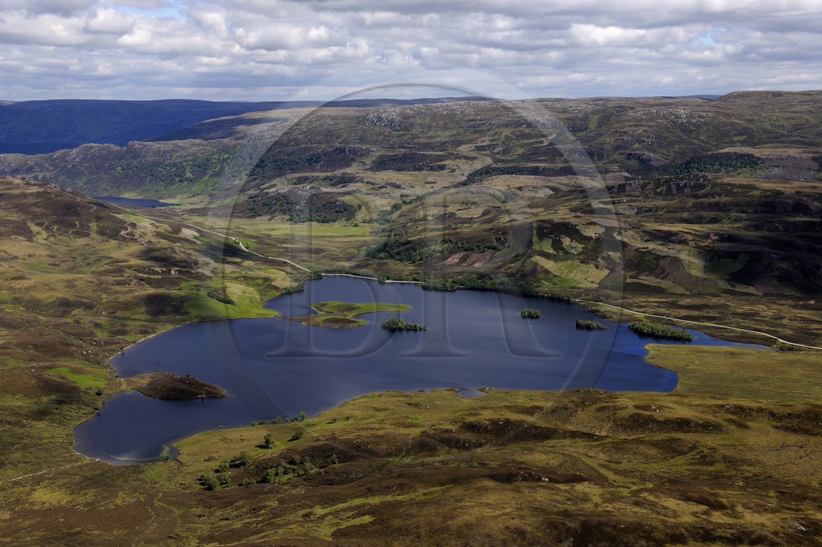 United Kingdom, Scotland, Highland, the Loch Tarff in the wide and shallow valley Stratherrick situated above the south-eastern shore of Loch Ness (aerial view)