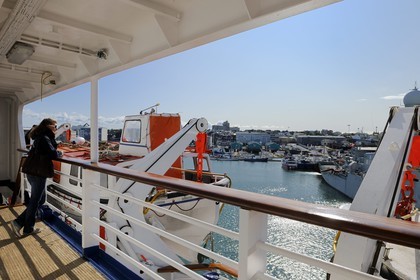 Iceland, Reykjavik, cruise ship Princess Danae moored in harbour