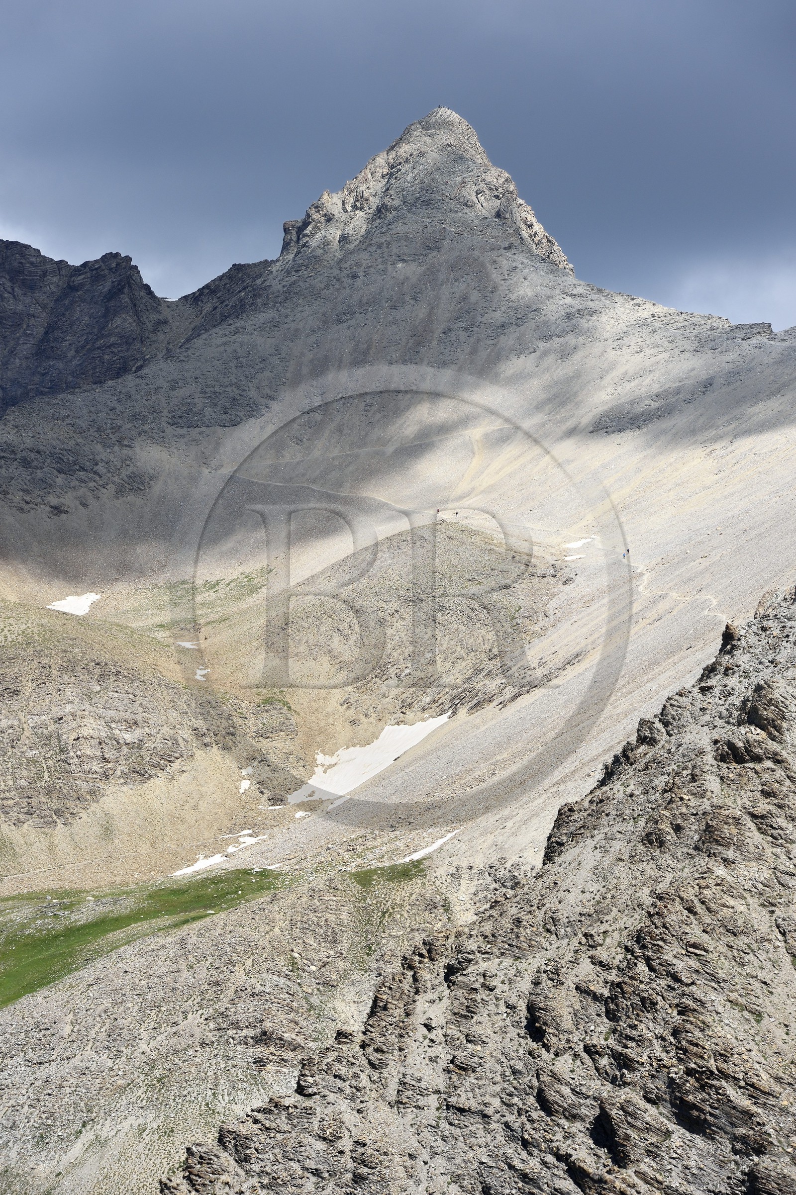 France, Alpes-de-Haute-Provence (04), Uvernet-Fours, parc national du Mercantour, vallée de l'Ubaye, sentier de randonnée du circuit des lacs du col de la Cayolle, le Mont Pelat (3051 m)
