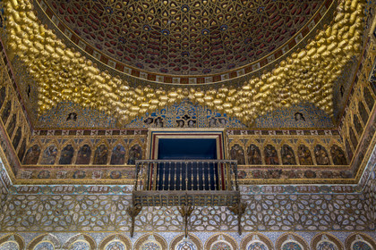 Espagne, Andalousie, Séville, Alcazar de Séville (Reales Alcazares de Sevilla), classé Patrimoine Mondial de l'UNESCO, Palais mudéjar ou de Pierre Ier, salon des Ambassadeurs (salon de Embajadores)
