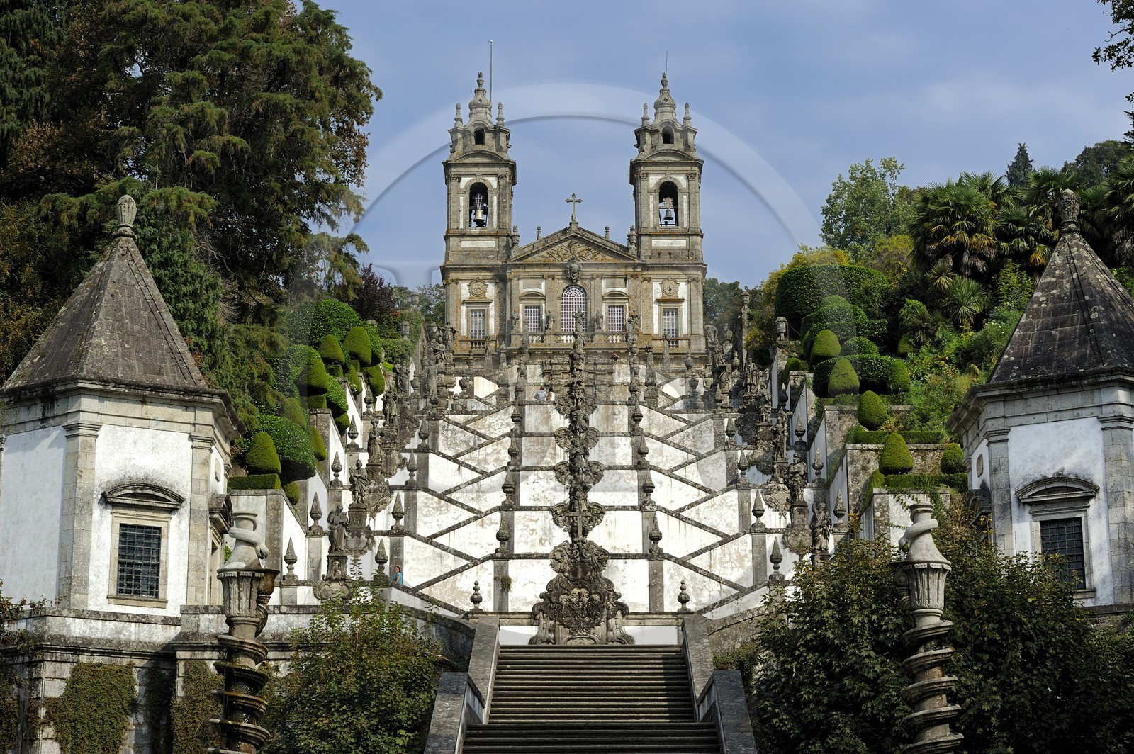 Portugal, Minho province, Braga, the sanctuary of Bom Jesus do Monte which can be reached through a monumental staircase with 600 steps, composed of the stairs of the Five Senses and the stairs of the Three Virtues